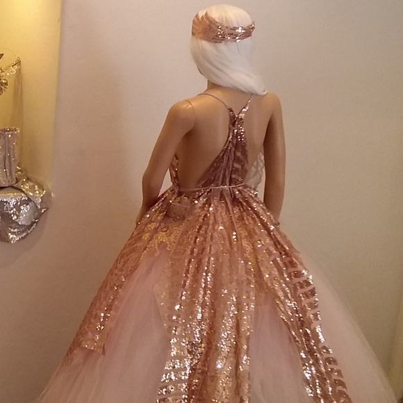 "HELEN" Blush Art Deco Wedding Ballgown Set - Picture 5 of 16